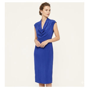 TED BAKER Silk Cowl Neck Sleeveless Midi Dress Blue Sz Small